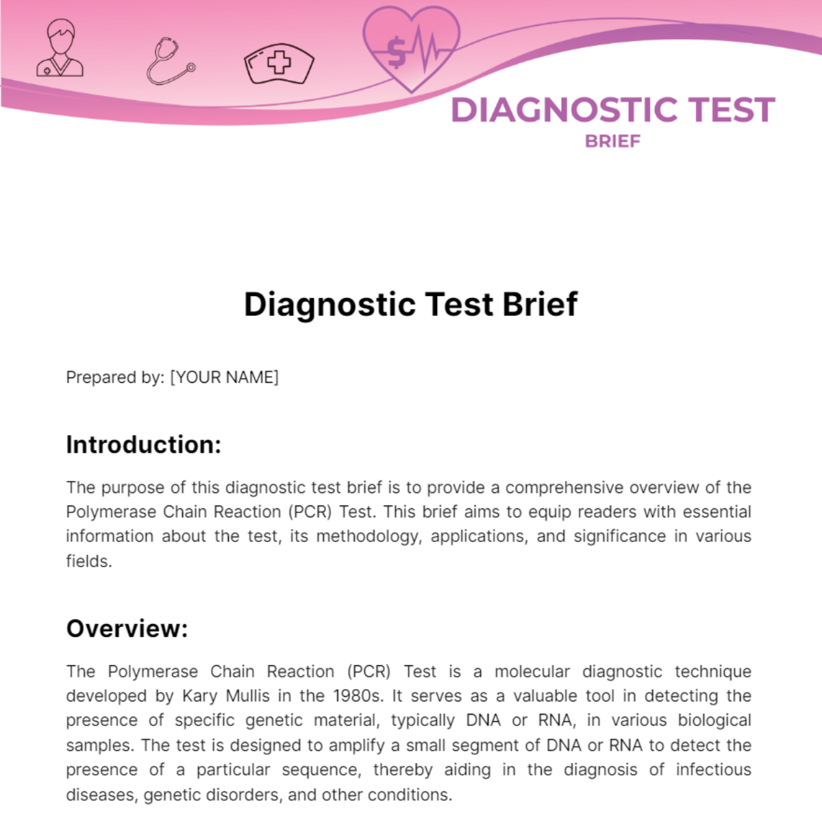 Free Diagnostic Test Brief Template