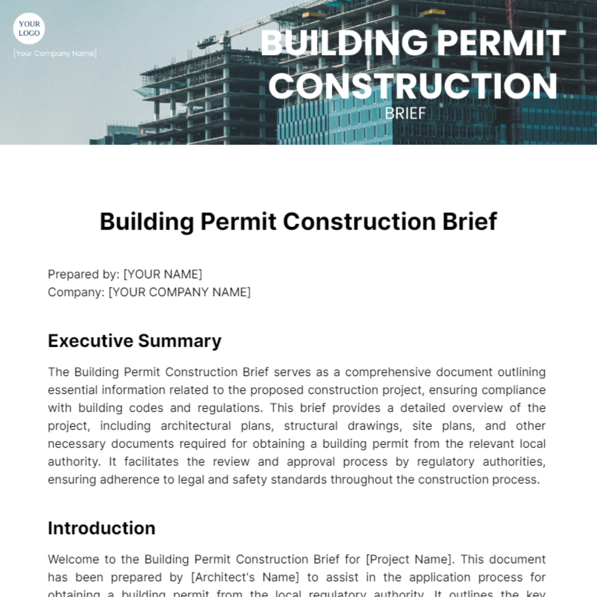 Free Building Permit Construction Brief Template