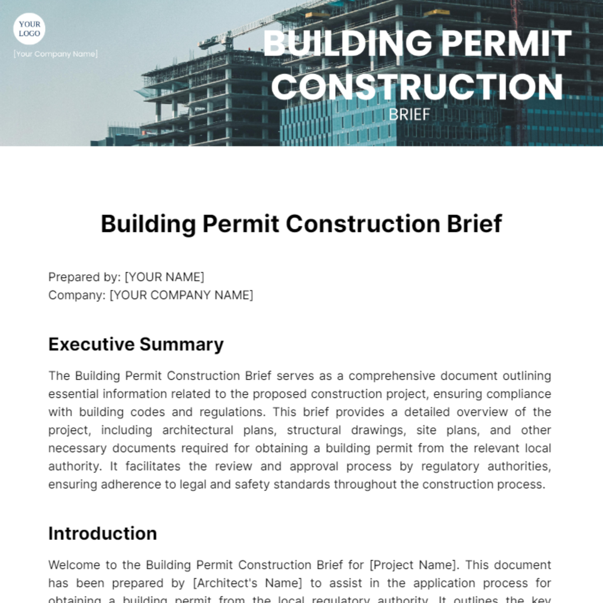 Building Permit Construction Brief Template - Edit Online & Download