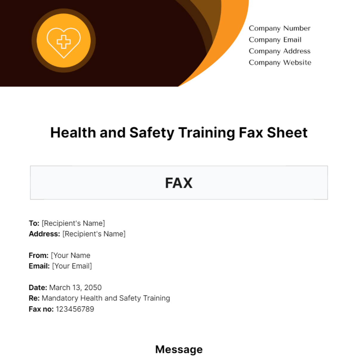 Health and Safety Training Fax Sheet Template