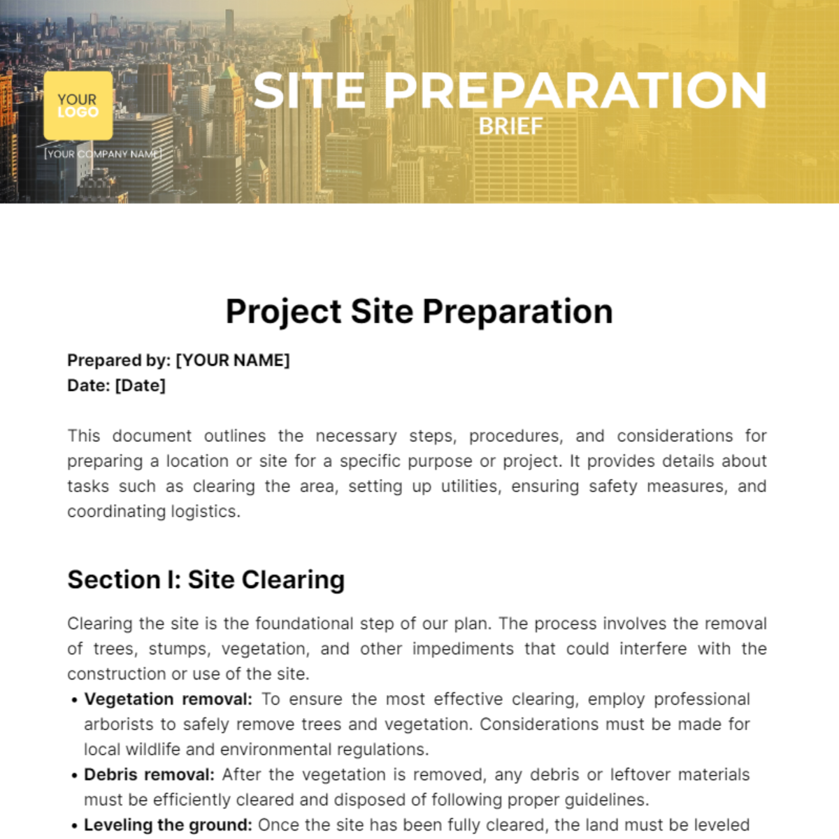 Free Site Preparation Brief Template