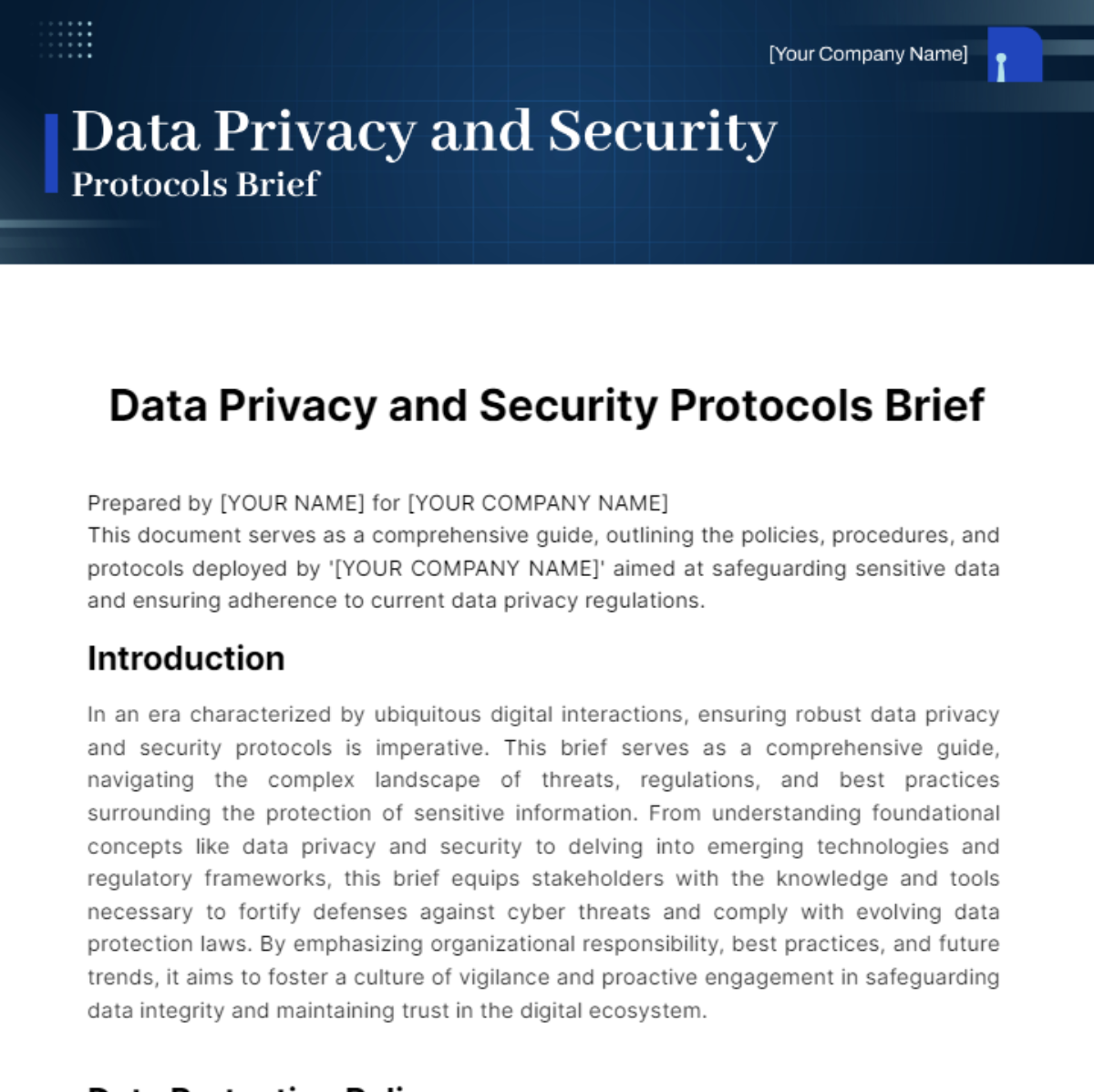Free Data Privacy and Security Protocols Brief Template