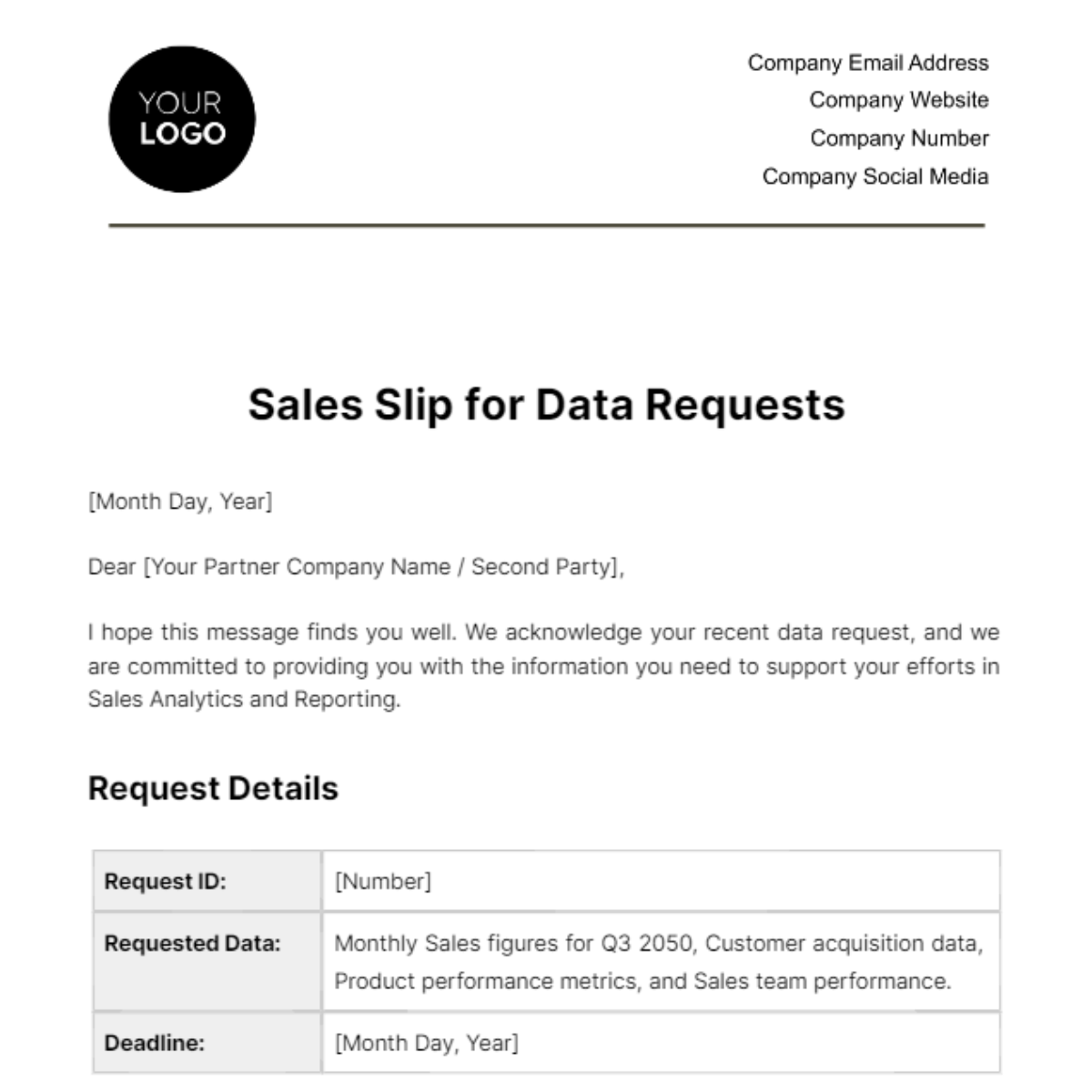 Sales Slip for Data Requests Template