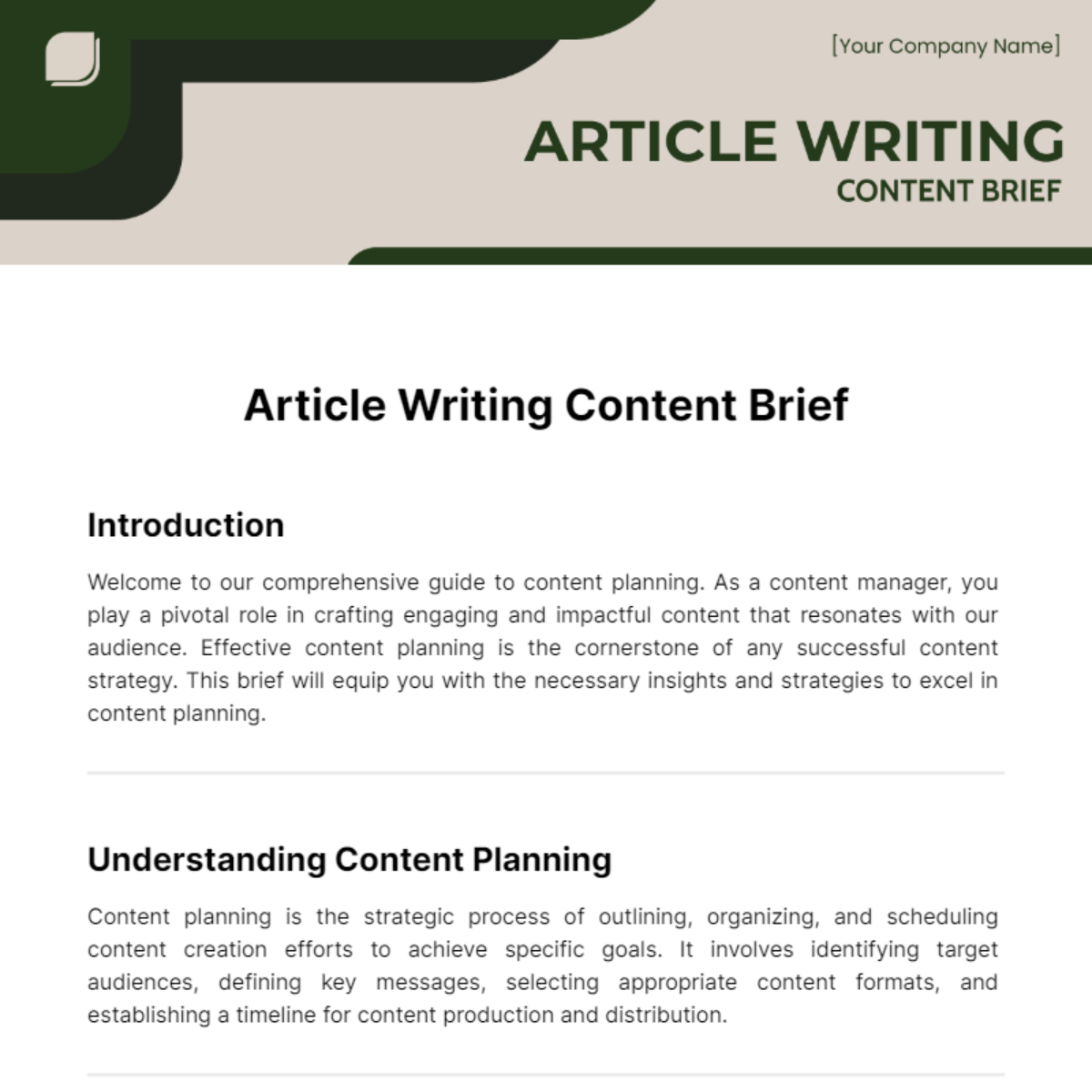 Free Article Writing Content Brief Template