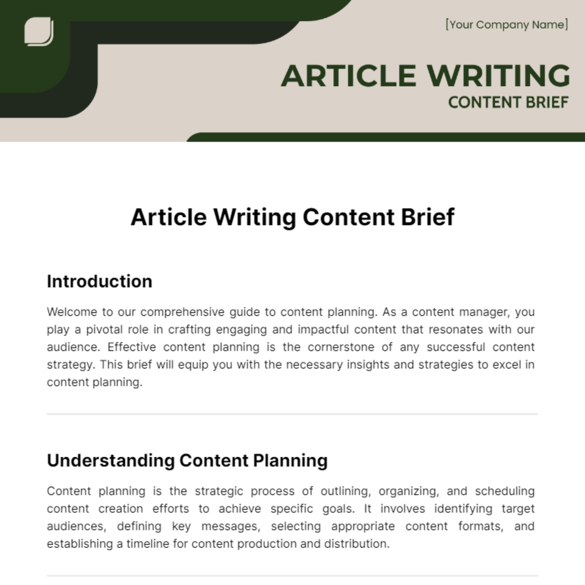 Article Writing Content Brief Template - Edit Online & Download