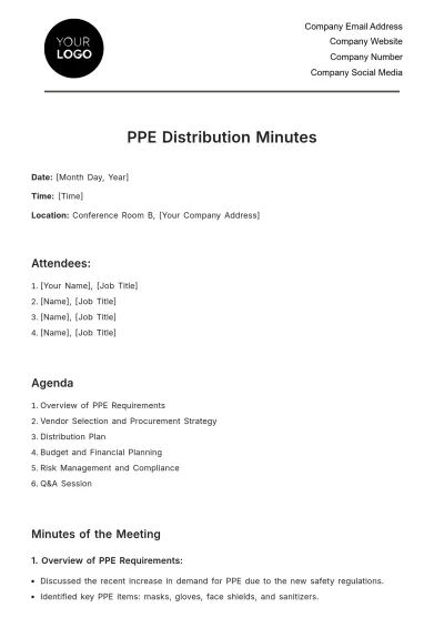 Free PPE Distribution Minutes Template to Edit Online