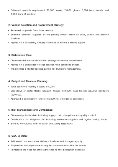 Free PPE Distribution Minutes Template to Edit Online