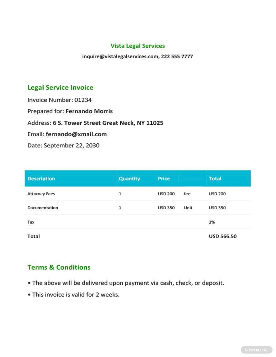 Legal Services Invoice Template in Word, Illustrator, PSD, Apple Pages