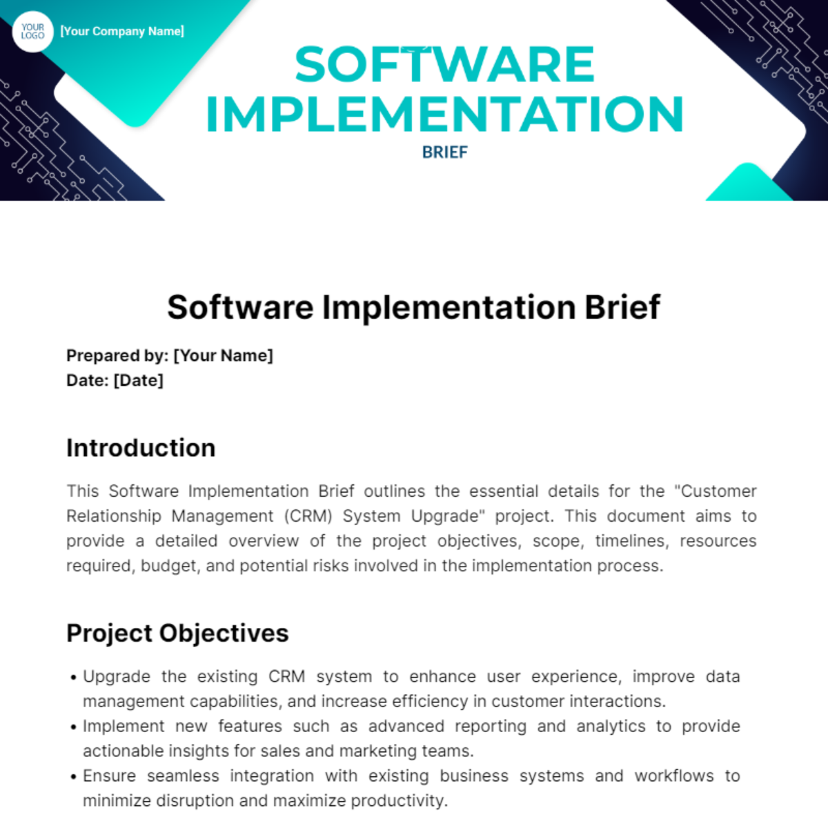 Free Software Implementation Brief Template