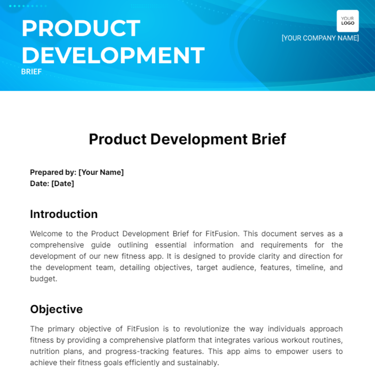 Product Development Brief Template