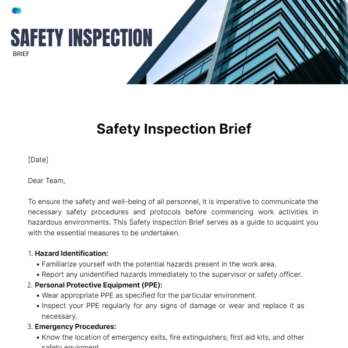 Free Safety Inspection Brief Template