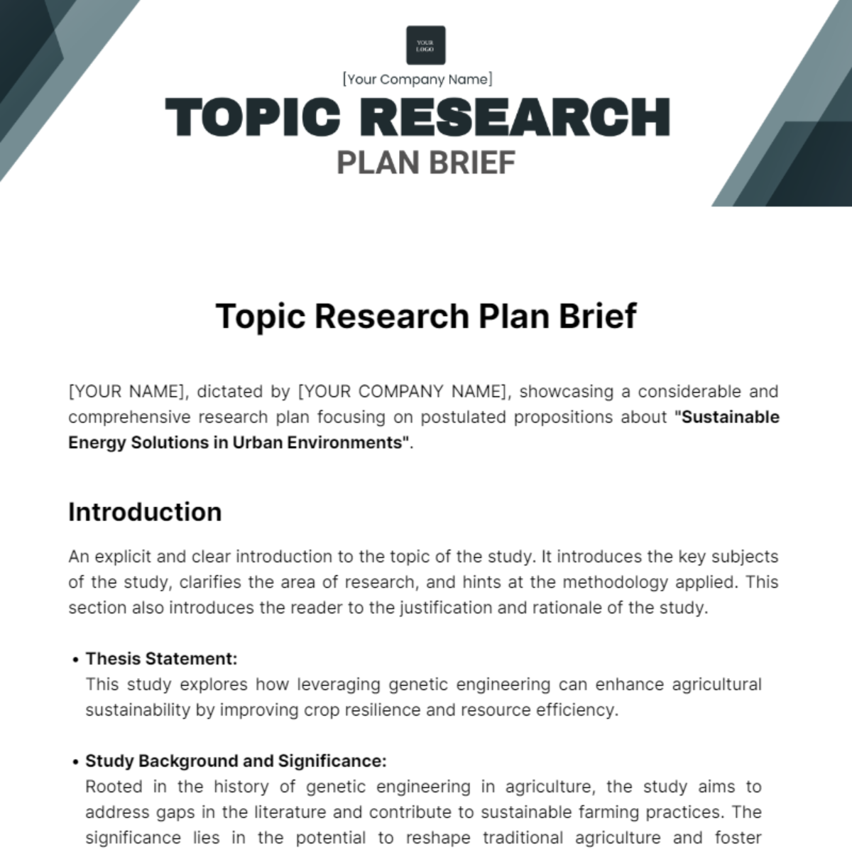 Topic Research Plan Brief Template