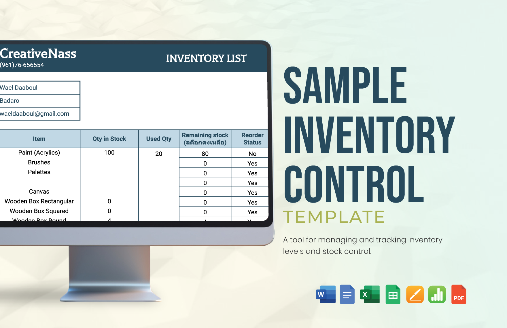Sample Inventory Control Template in Word, Google Docs, Excel, PDF, Google Sheets, Apple Pages, Apple Numbers