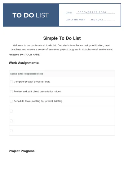 Free Simple To Do List Template to Edit Online
