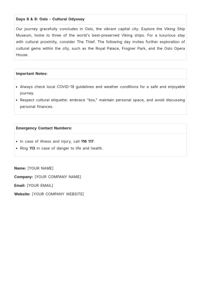 Free Norway Winter Itinerary Template to Edit Online