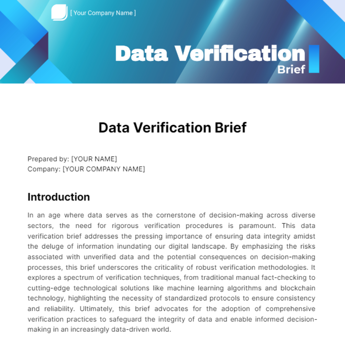 Data Verification Brief Template