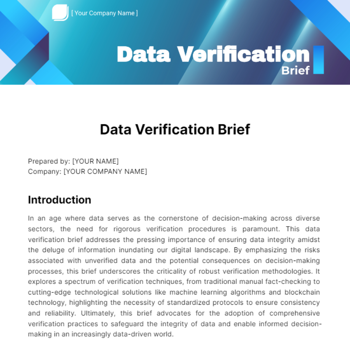 Data Verification Brief Template - Edit Online & Download