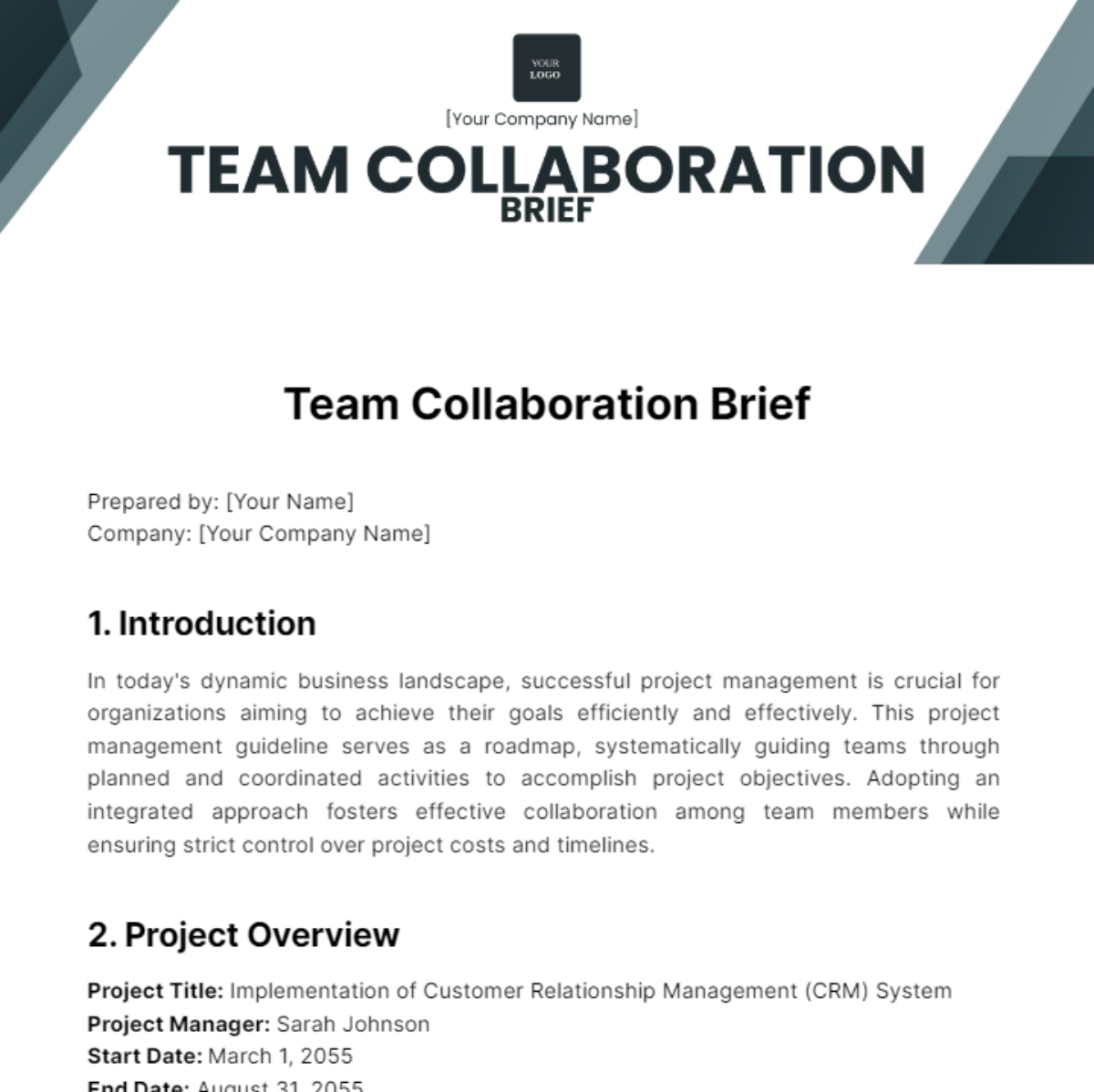 Free Team Collaboration Brief Template