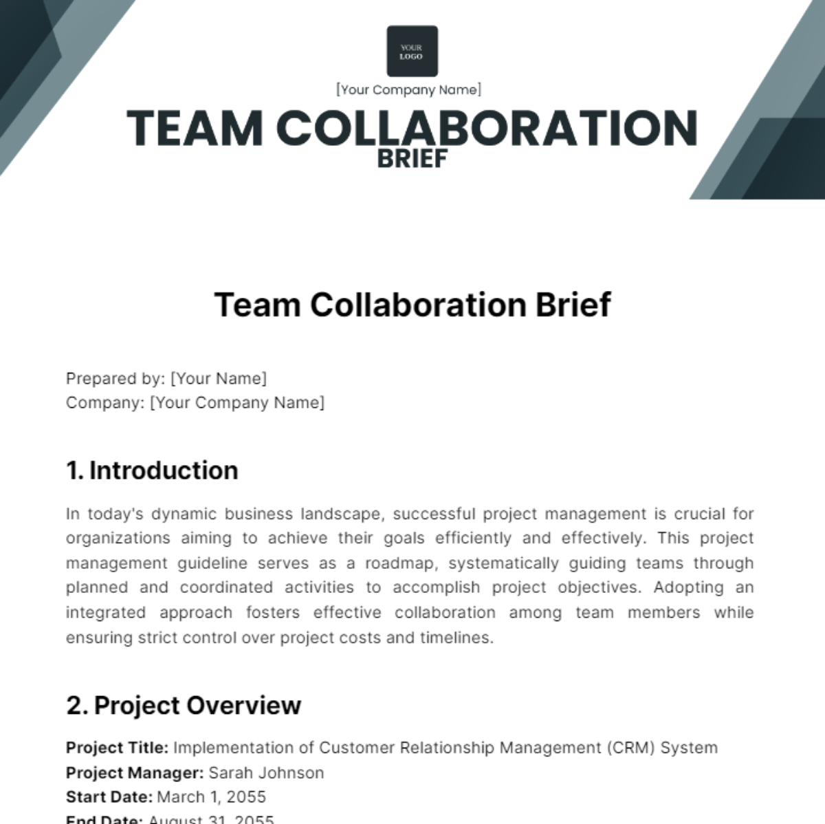 Team Collaboration Brief Template - Edit Online & Download