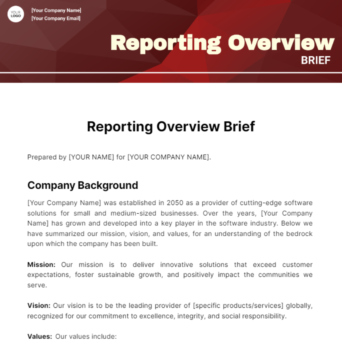 Reporting Overview Brief Template - Edit Online & Download