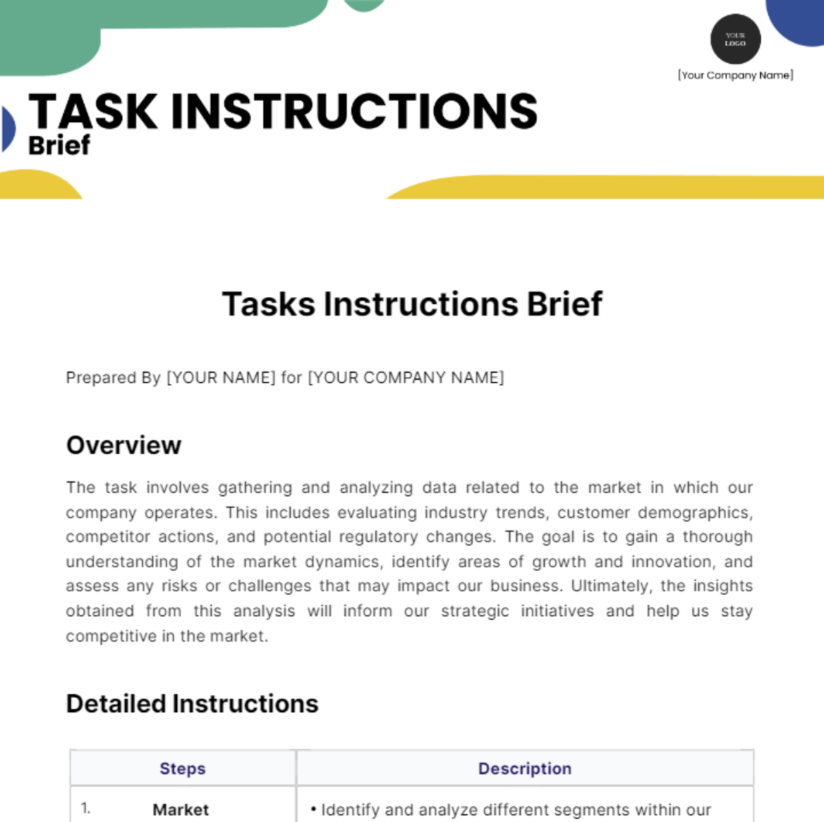 Free Task  Instructions Brief Template