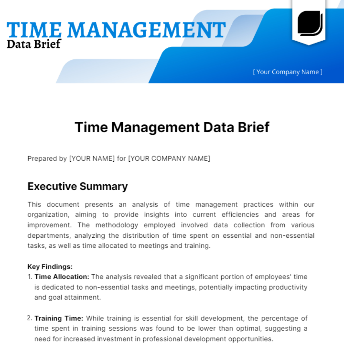 Free Time Management Data Brief Template
