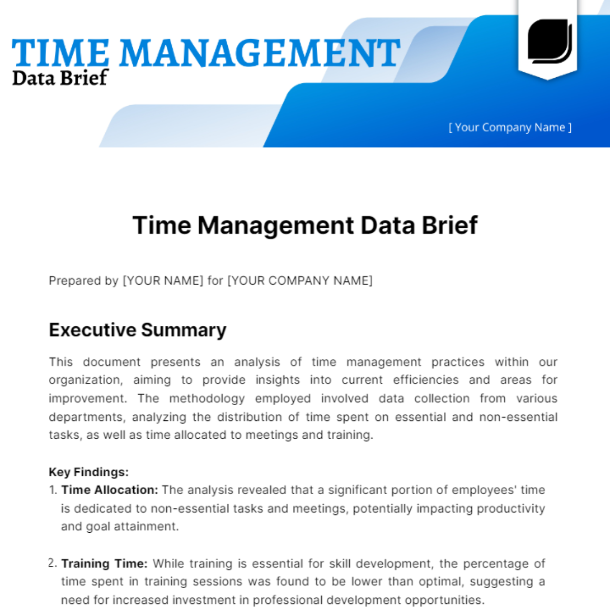 Time Management Data Brief Template - Edit Online & Download