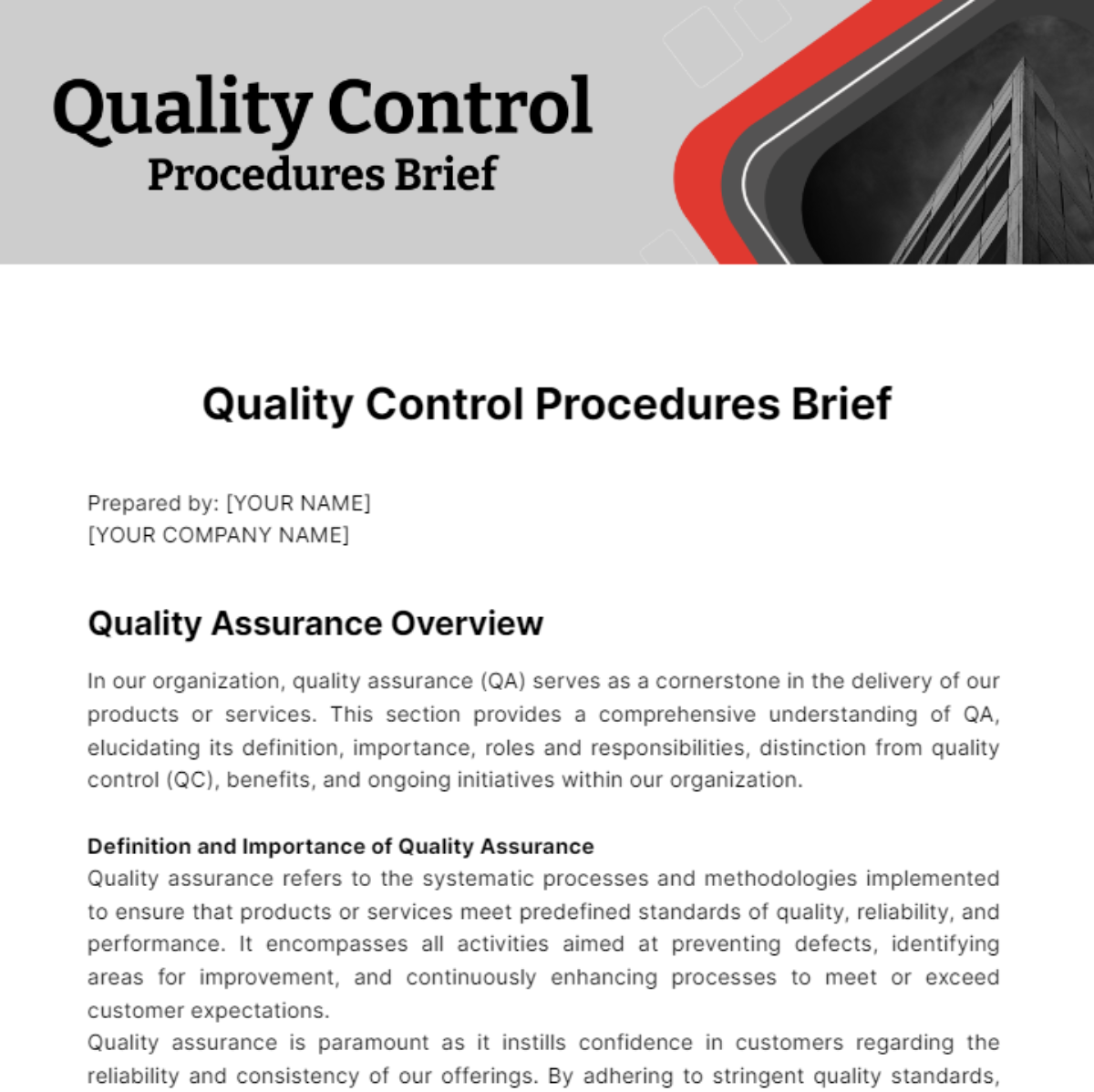 Free Quality Control Procedures Brief Template