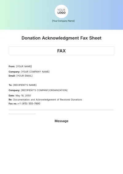 Free Donation Acknowledgment Fax Sheet Template to Edit Online