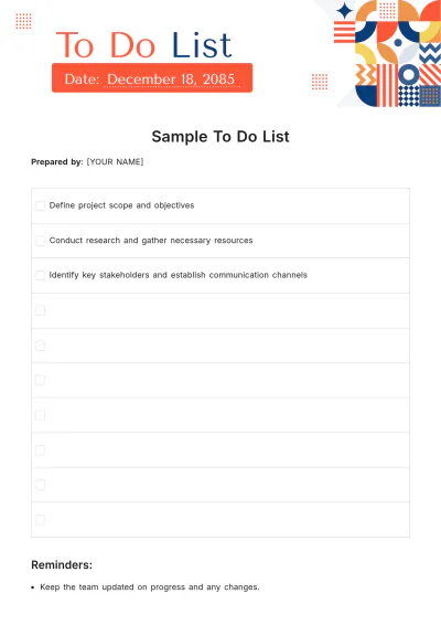 Free Sample To Do List Template to Edit Online