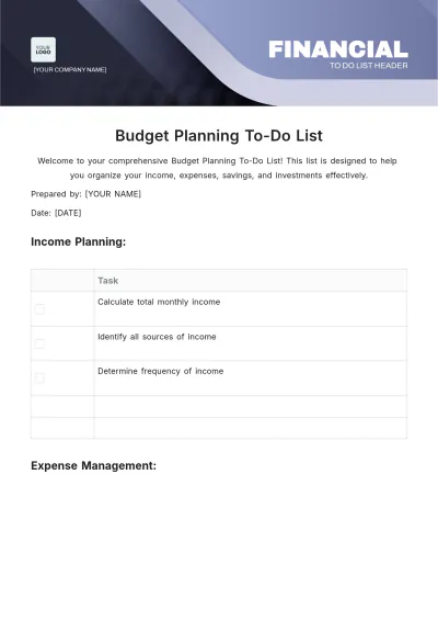Free Budget Planning To Do List Template to Edit Online