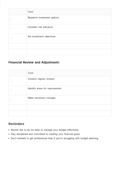 Free Budget Planning To Do List Template to Edit Online