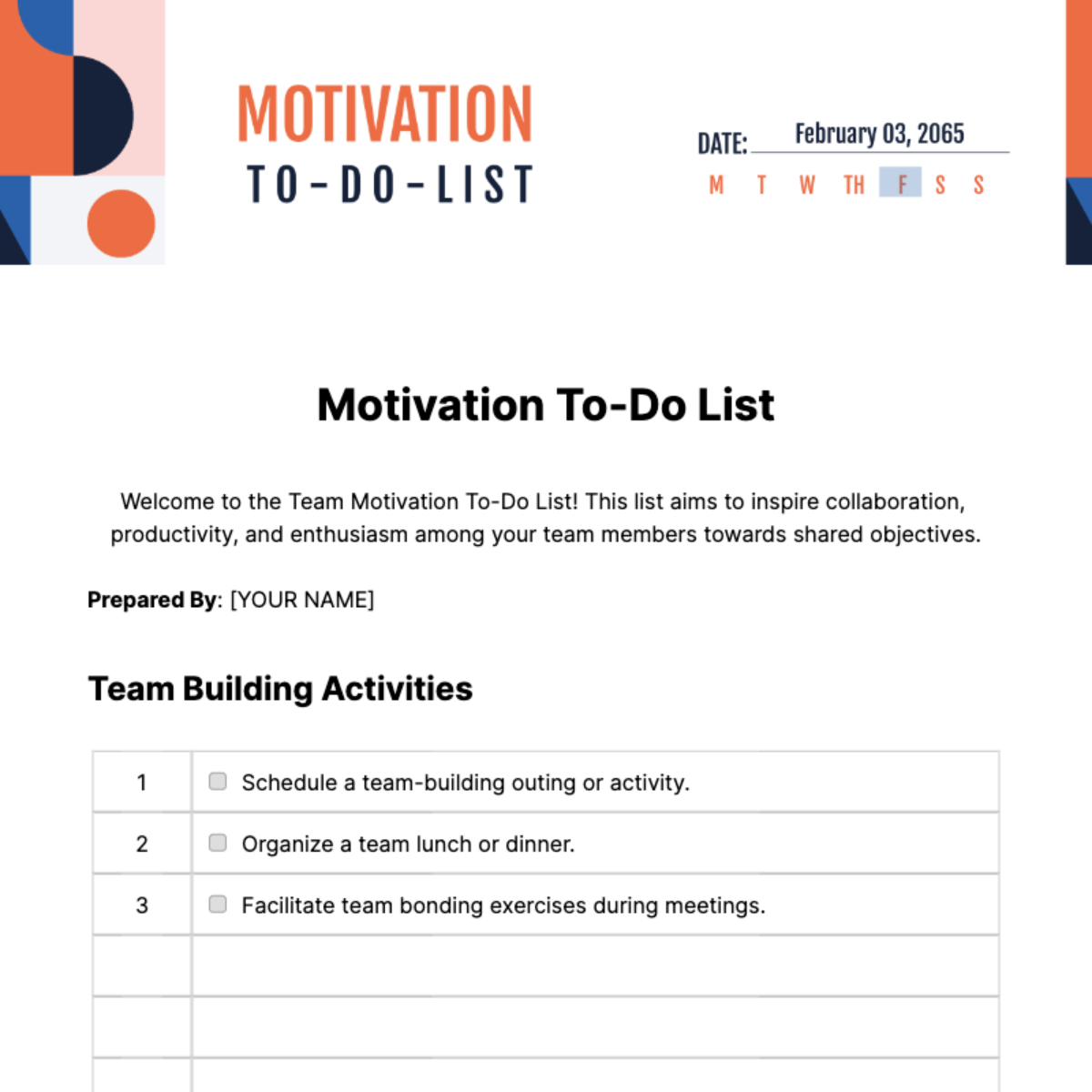 Free Motivation To Do List Template