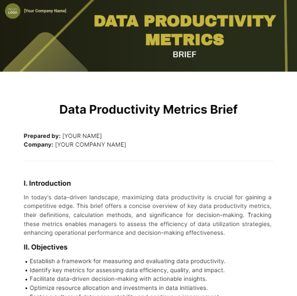 Data Productivity Metrics Brief Template - Edit Online & Download