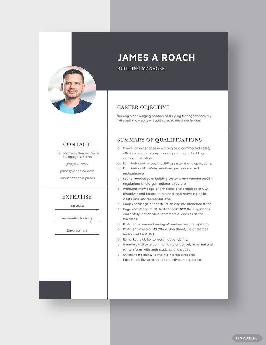 Building Manager Resume In Word Pages Download Template