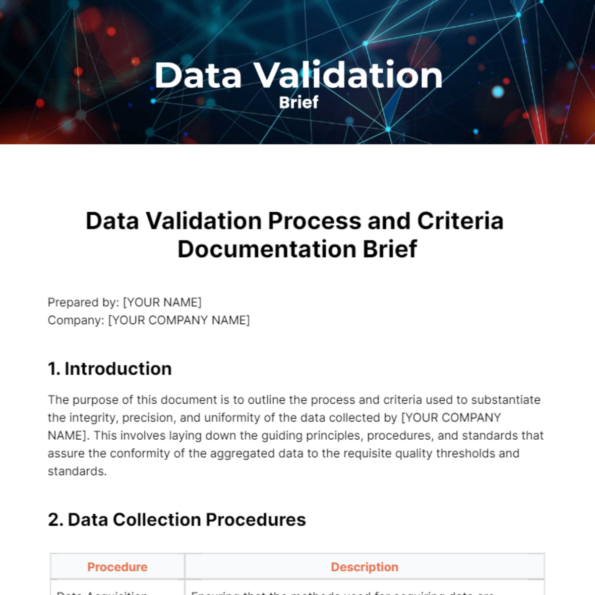 Data Validation Brief Template