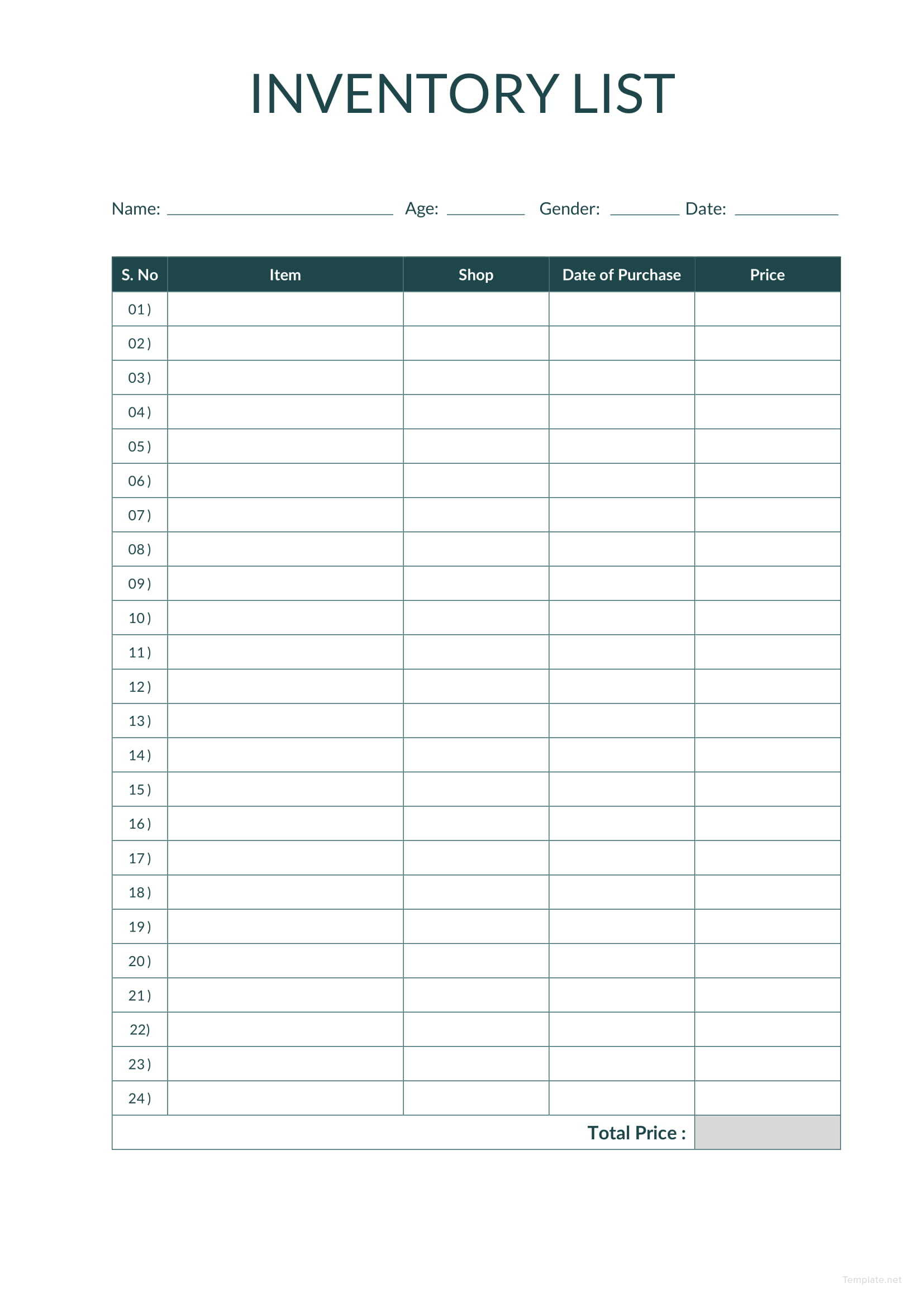 house inventory template free