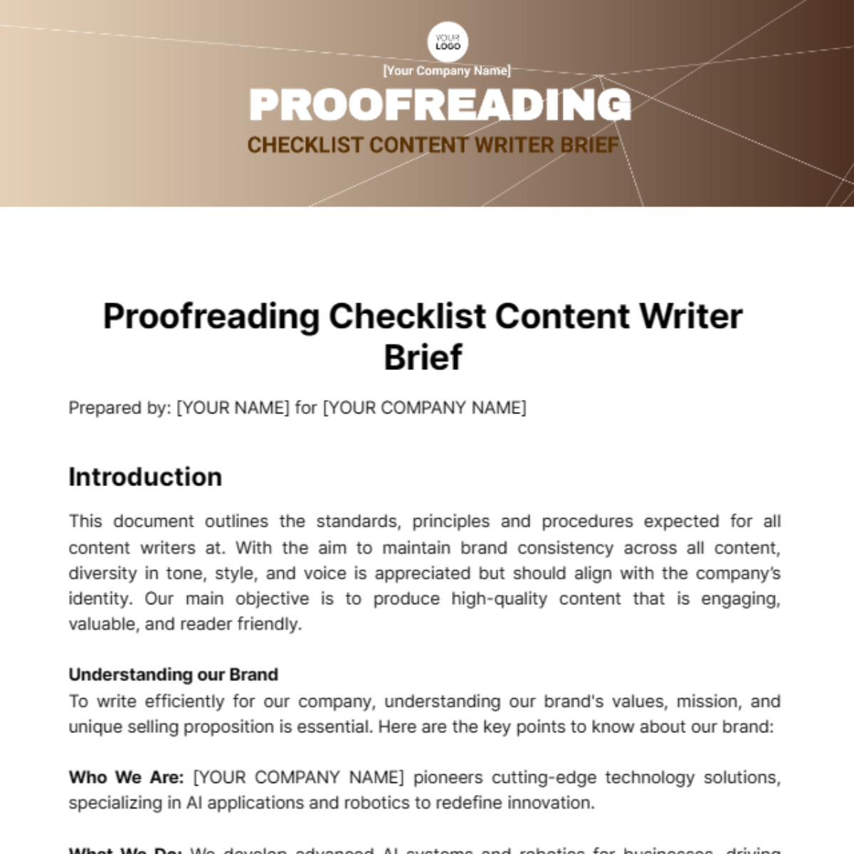Free Proofreading Checklist Content Writer Brief Template