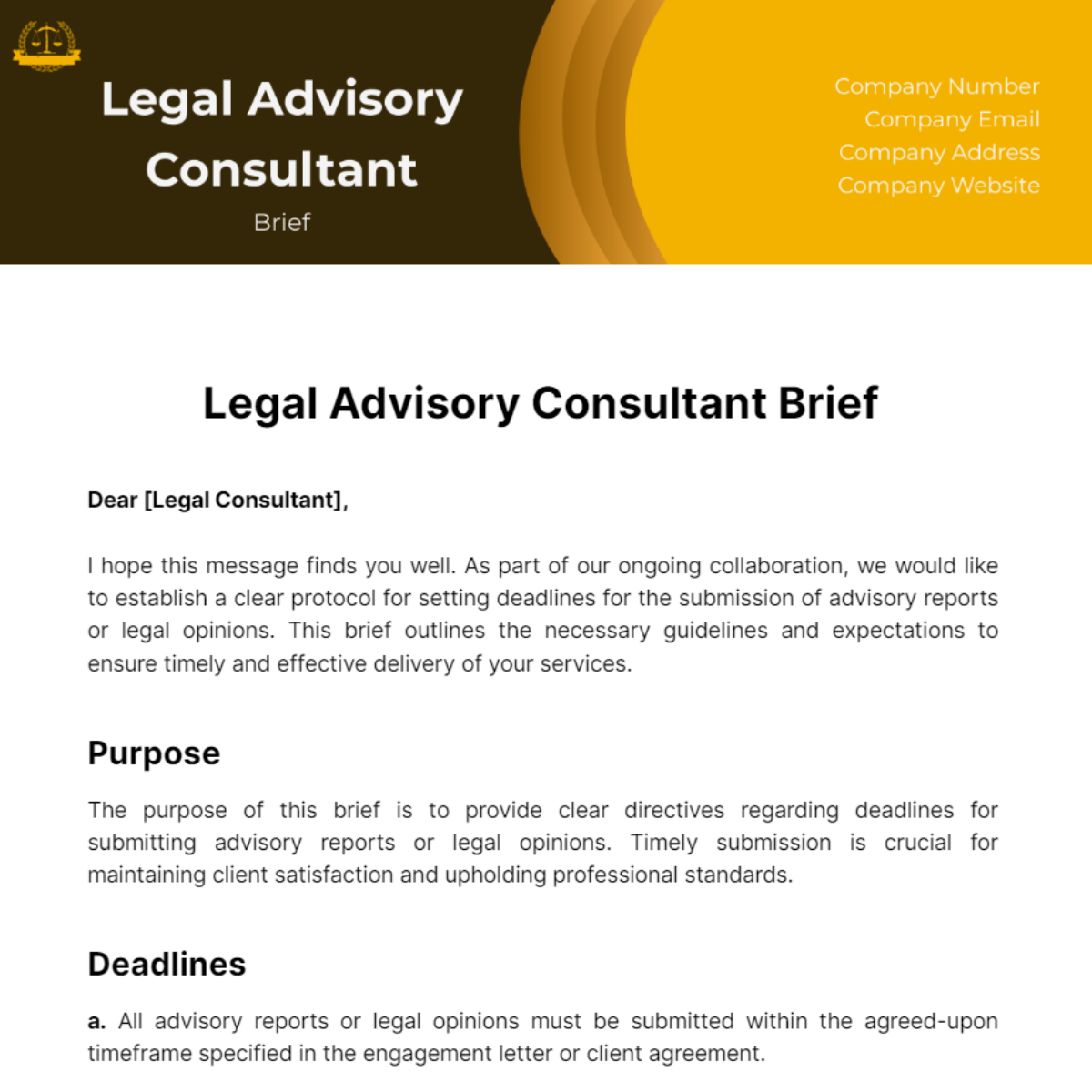Legal Advisory Consultant Brief Template