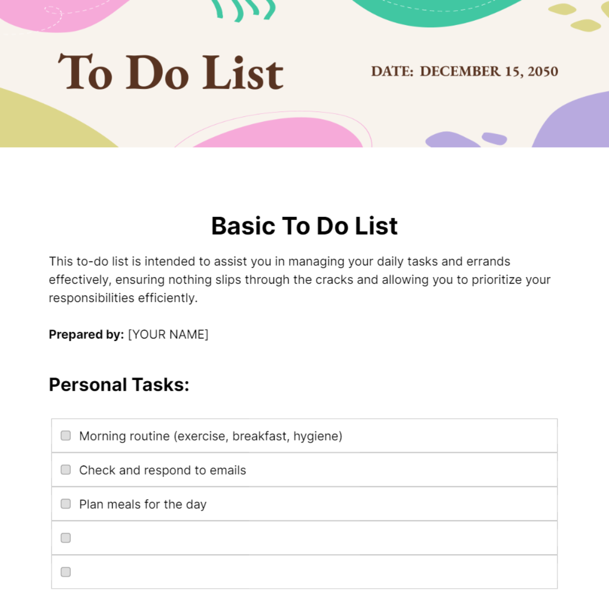 Free Basic To Do List Template