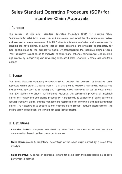 Free Sales Standard Operating Procedure (SOP) for Incentive Claim Approvals Template to Edit Online