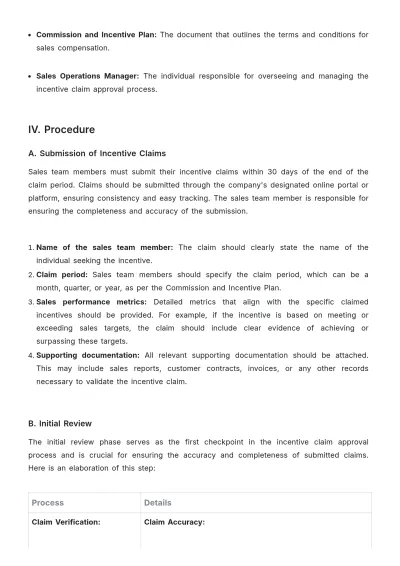 Free Sales Standard Operating Procedure (SOP) for Incentive Claim Approvals Template to Edit Online