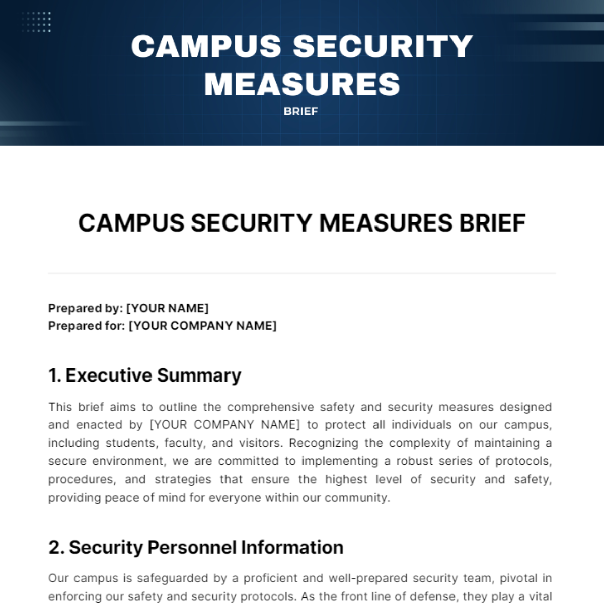 Free Campus Security Measures Brief Template