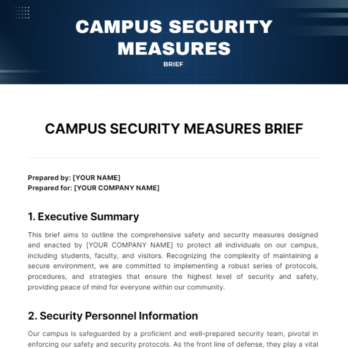 Campus Security Measures Brief Template - Edit Online & Download