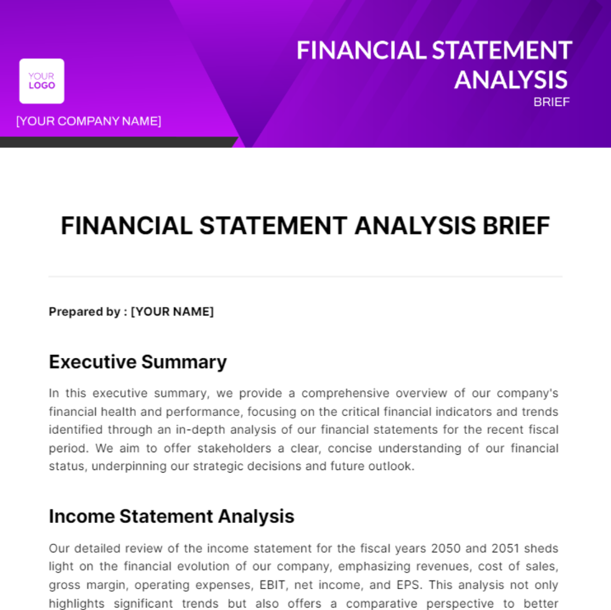 Financial Statement Analysis Brief Template