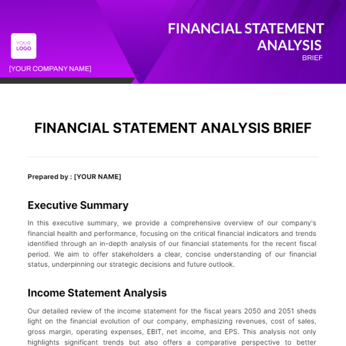 Free Financial Statement Analysis Brief Template - Edit Online ...