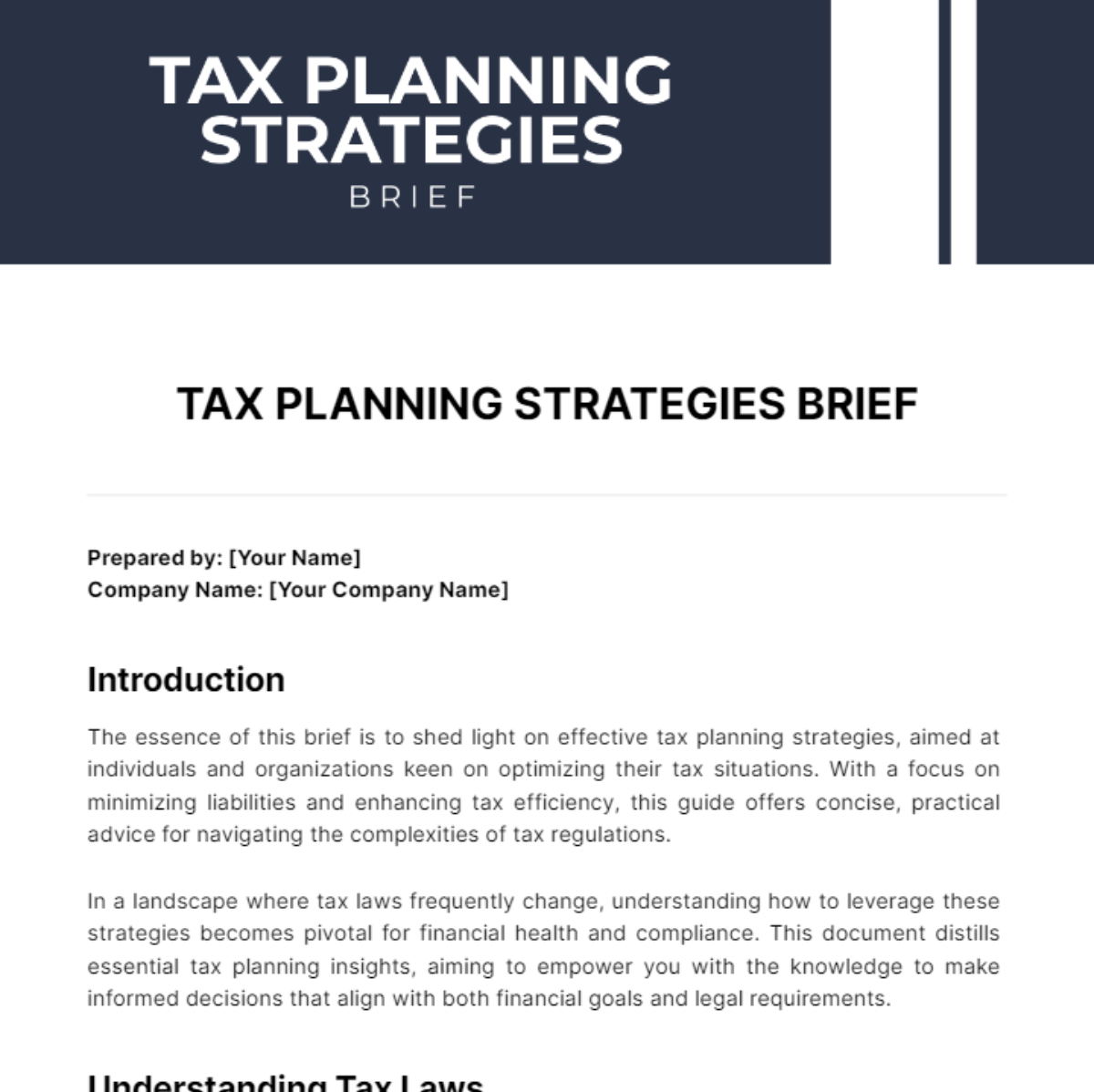 Free Tax Planning Strategies Brief Template