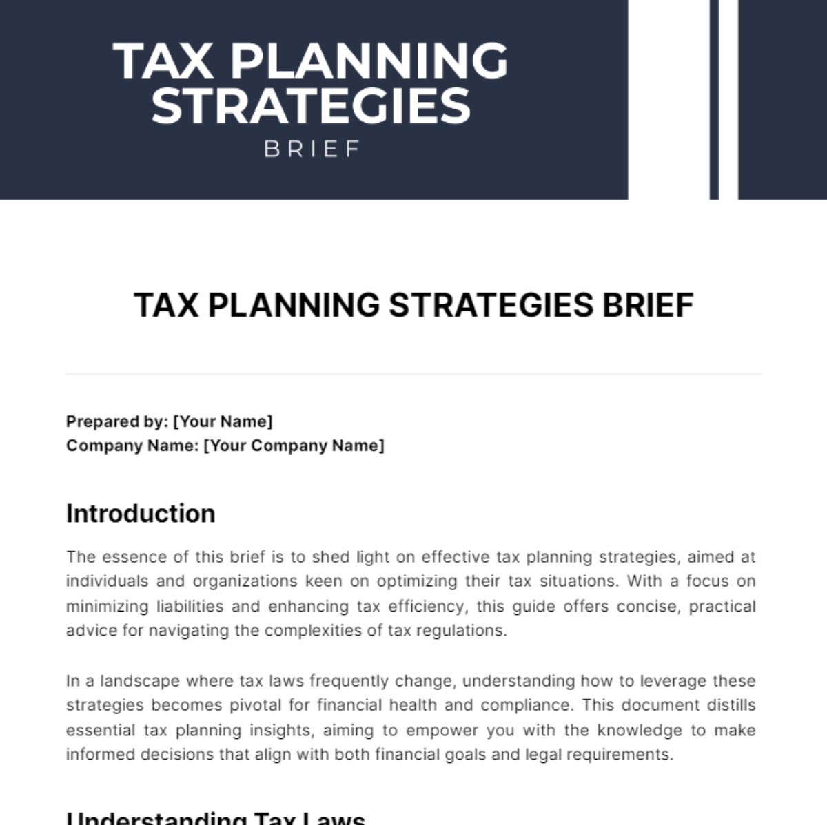 Tax Planning Strategies Brief Template - Edit Online & Download