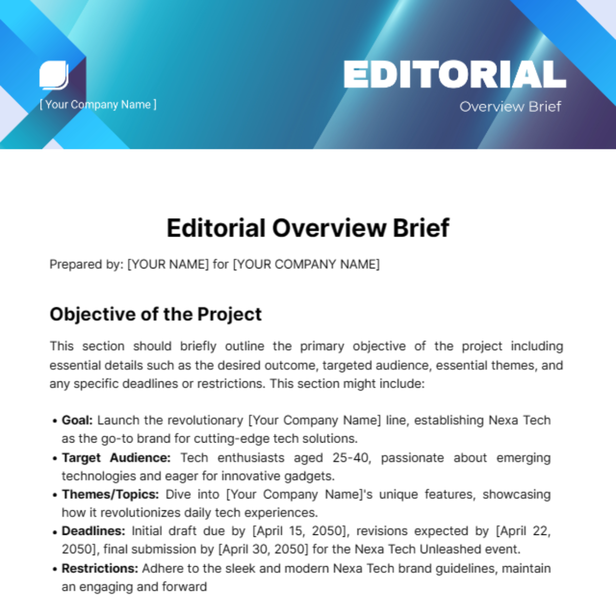 Editorial Overview Brief Template - Edit Online & Download