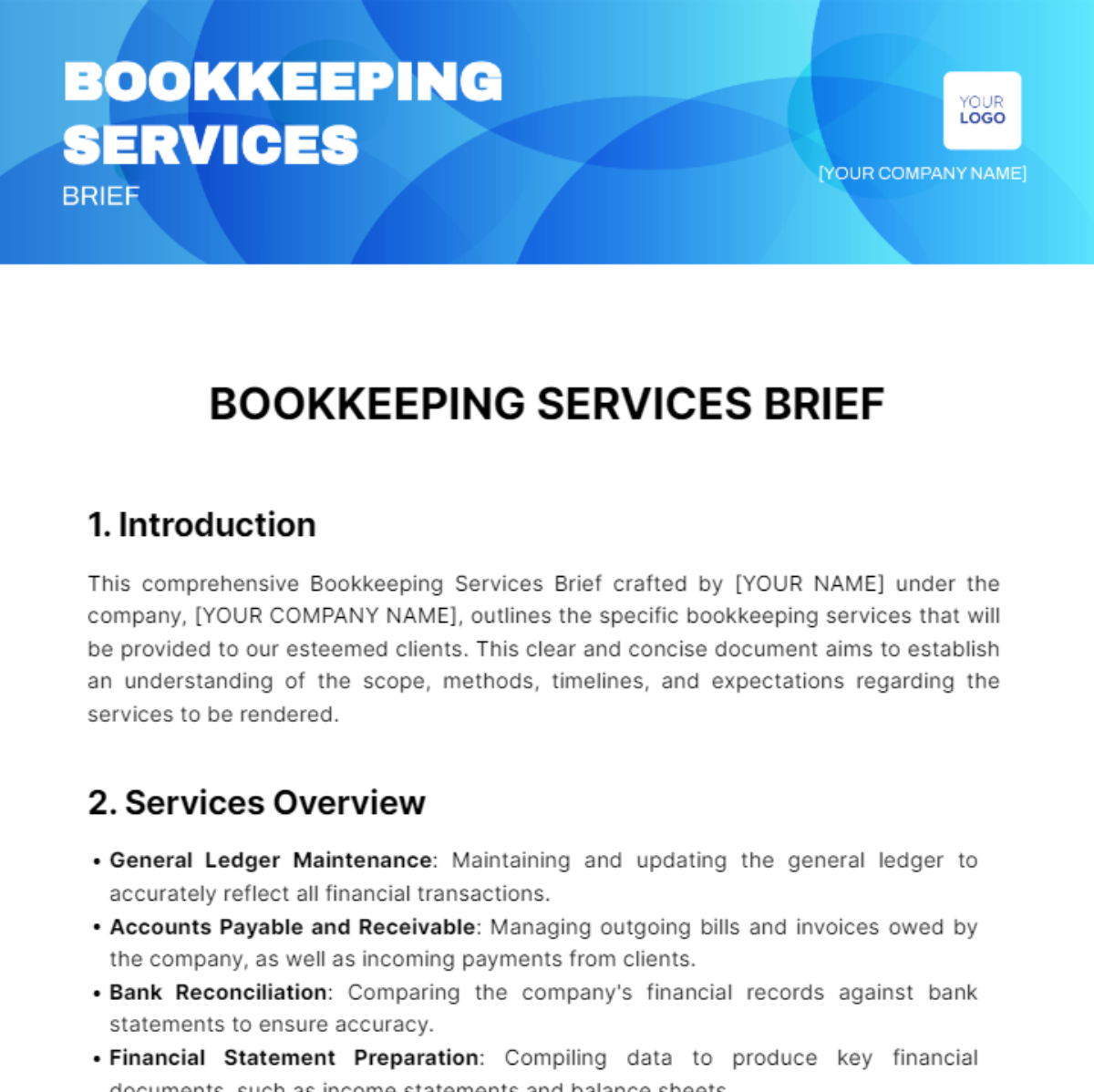 Bookkeeping Services Brief Template